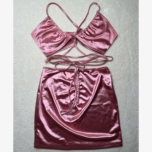 SHEIN: Silky Matching Skirt Set Mauve Pink - Picture 1 of 10